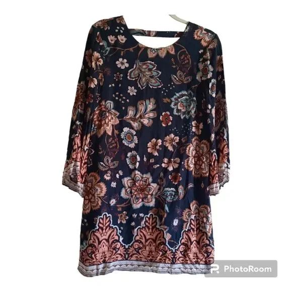 Ecote Gineva Floral Navy Shift Dress - Picture 1 of 5